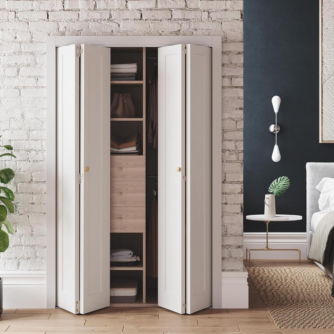 SMARTSTANDARD 48" x 80" Bifold Closet Doors, 1-Panel Paintable White Primed Bi-fold Door, Interior Door with Hardware Kits, 46 4/5"*78 2/5" Two Sides Molded Design, Pre-drilled Doors SMARTSTANDARD 48" x 80" Bifold Closet Doors, 1-Panel Paintable White Primed Bi-fold Door, Interior Door with Hardware Kits, 46 4/5"*78 2/5" Two Sides Molded Design, Pre-drilled Doors