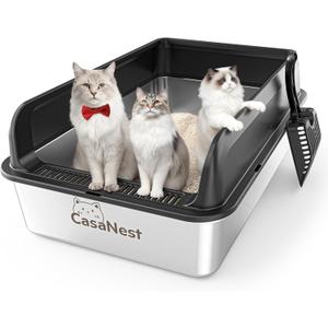 XXXL Stainless Steel Litter Box, 28.1'' Extra Large Metal Litter Box for Big and Multi Cats, Low Entry Design, Metal Pan, Non-Sticky, Anti-Leakage, Easy to Clean (Black)