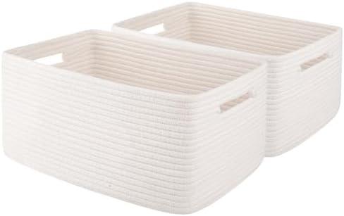 OIAHOMY Storage Basket for Shelves, Closet Cube Storage Bins Baskets for Clothes Blanket Towels, Baby Nursery, Toy Baskets Box, Woven Rope Basket, 15.75 * 11.81 * 7.09 IN, 2 Packs White