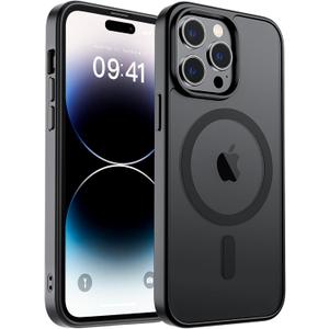 Magnetic for iPhone 14 Pro Max Case, [Compatible with MagSafe] [Military Grade Drop Protection] Translucent Matte Shockproof Anti-Scratch Phone Cover, Black
