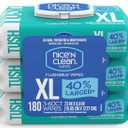 Nice 'N CLEAN Extra Large Flushable Wipes | 40% Larger Wipes | 6.8" x 7.5" Unscented XL Adult Wet Wipes | Septic and Sewer Safe | Fragrance Free, Hypoallergenic, Plant Based | 180 Butt Wipes