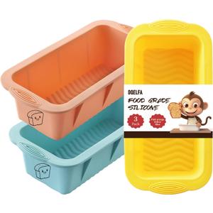 Silicone Bread Loaf Pan, 3 PCS Silicone Loaf Pans for Baking, Non Stick Bread Pans for Homemade Bread, Brownies, Cakes, Dishwasher Safe (3 Colors, Nesting Design)