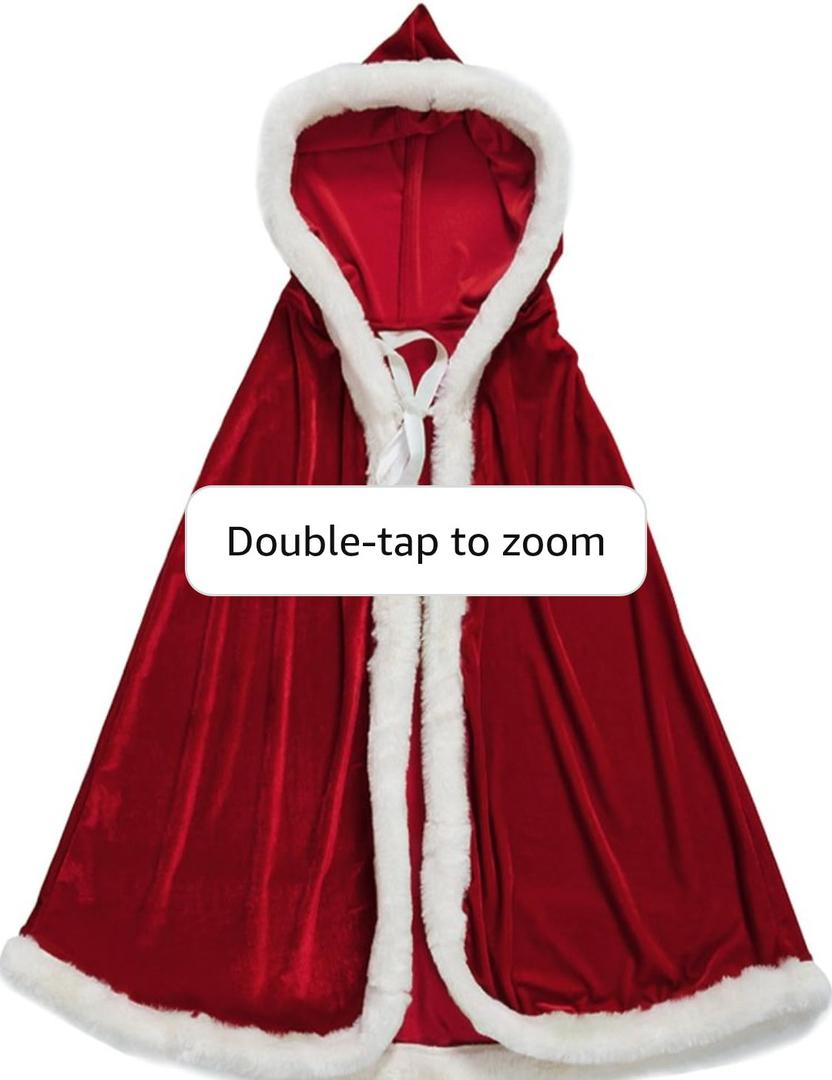 Christmas Halloween Costumes Cloak Mrs. Claus Santa Xmas Velvet Hooded Cape Robe One Size