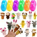 12 Pack Easter Eggs Filled with Animal Finger Puppets, Easter Basket Stuffers Surprise Easter Gifts Prefilled Mini Finger Plush Toys Hunt Party Favors for Kids