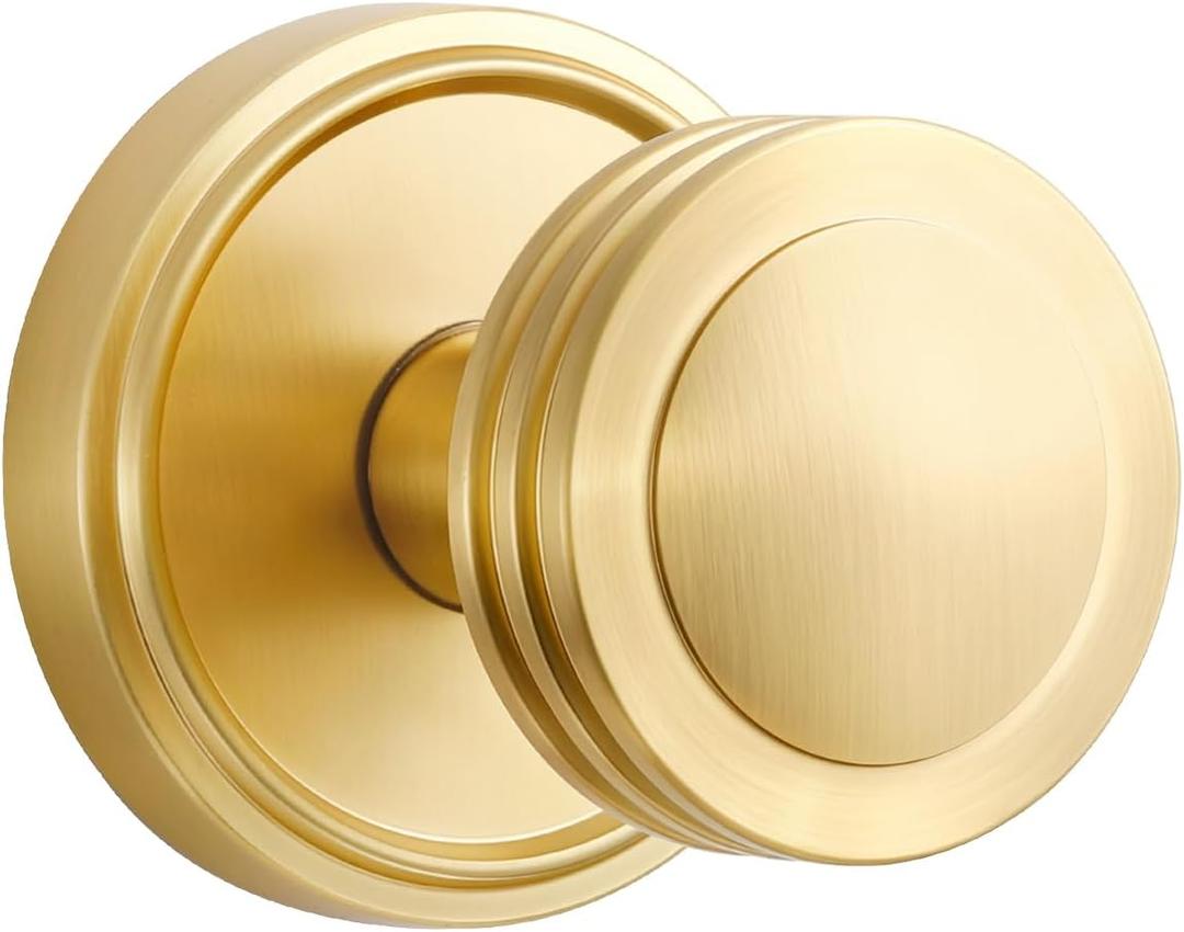 2 Packs Dummy Gold Door Knobs Satin Brass Interior Dummy Door Handle Single Sided Decorative, Zinc Alloy