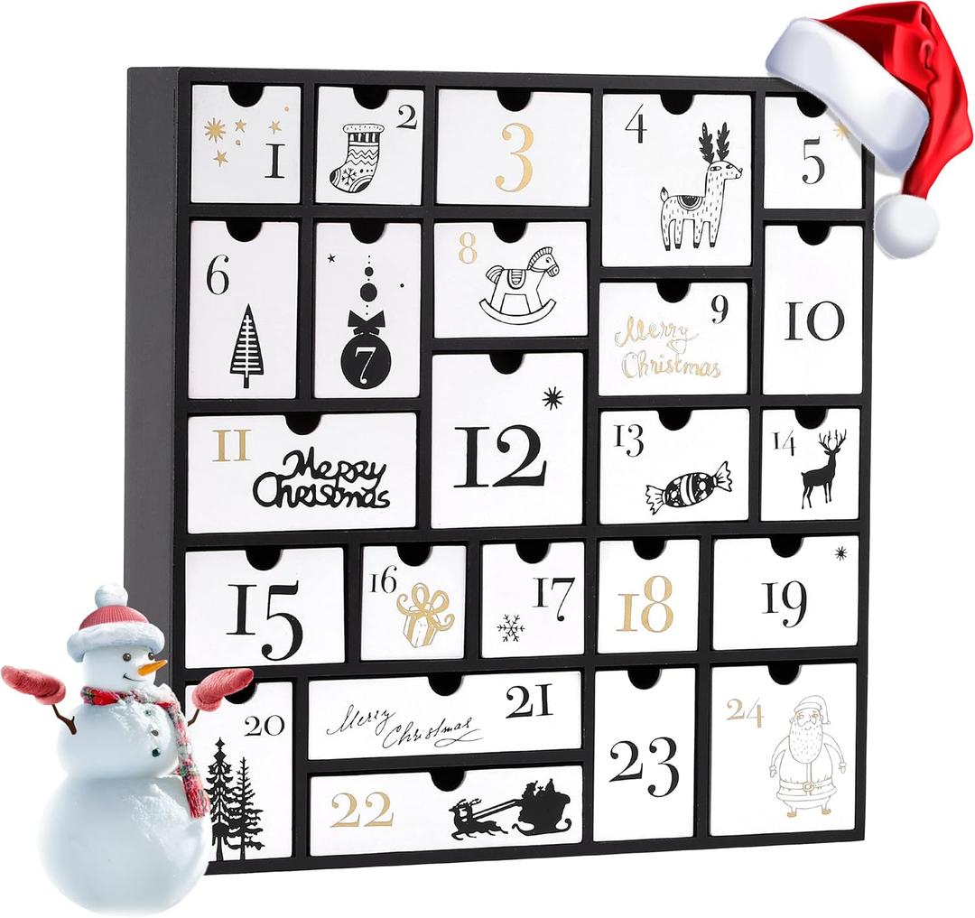 SUNGIFT Wooden Advent Calendar, Christmas Countdown Calendar Boxes with 24 Drawers and Numbers to Fill 2025, DIY Reusable Advent Calendar Decoration Xmas Gift for Kids, Adults, Family, Friends