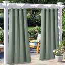 NICETOWN 2 Panels Patio Curtains for Outdoor Waterproof, Rustproof Grommet Thermal Insulated Room Darkening Indoor Outdoor Drapes Privacy for Balcony/Pergola, W52 x L108, Sage Green