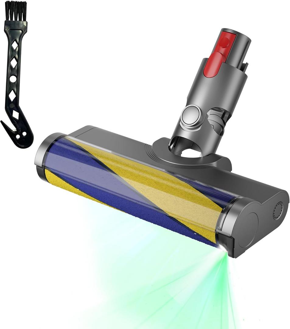 vacuum Cleaner attachment motorhead with LED, compatible with Dy.son V15,V11, V10, V8, V7. Direct-drive, quick-release soft-bristle floor & carpet brush, high-power and soft brush