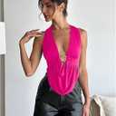 QJQ Women's Sexy Backless Open Back Tops Halter Deep V Neck Sleeveless Vest Tank Tops Going Out Party Clubwear (Pink, XS)