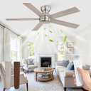 48 Inch Flush Mount Ceiling Fans without Lights, Brushed Nickel Modern Ceiling Fan no Lights, 6-Speeds, Quiet Reversible DC Motor, Indoor/Outdoor Ceiling Fans for Patios, Living Room, Bedroom