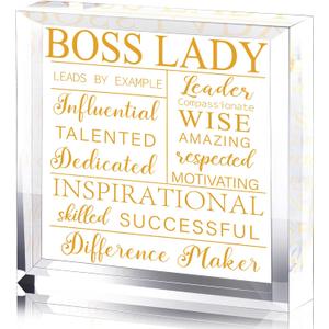 Yalikop Boss Lady Gifts for Women Acrylic Lady Desk Office Decor Inspirational Quotes Boss Gifts Appreciation Keepsake and Paperweight(Classic Style,Gold)