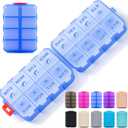 Foldable Weekly Pill Organizer 2 Times a Day with 2 Extra Compartments - Etched Labels - Portable 7 Day AM PM Medicine Box, Week Daily Travel Pill Case Holder for Meds, Vitamin, Supplement -Clear Blue