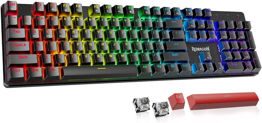 Redragon K671KS Wireless Mechanical Gaming Keyboard, Tri Mode BT/2.4G/USB-C Hot Swappable Custom Keyboard, RGB Backlit Computer Gaming Keyboards, PBT Keycaps, Programmable for PC/Tablet/MAC