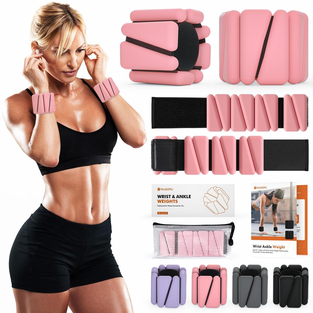 Wrist Weights, Ankle Weights for Women Men, Adjustable Wrist Weighted Bracelet for Home Gym Workout, Running, Yoga, Exercise, Strength Training, Set of 2 (1LB Each)-Pink