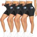 FULLSOFT 4 Pack Biker Shorts for Women with Pockets  5" High Waisted Tummy Control Workout Yoga Running Gym Tennis Shorts (Large-X-Large)