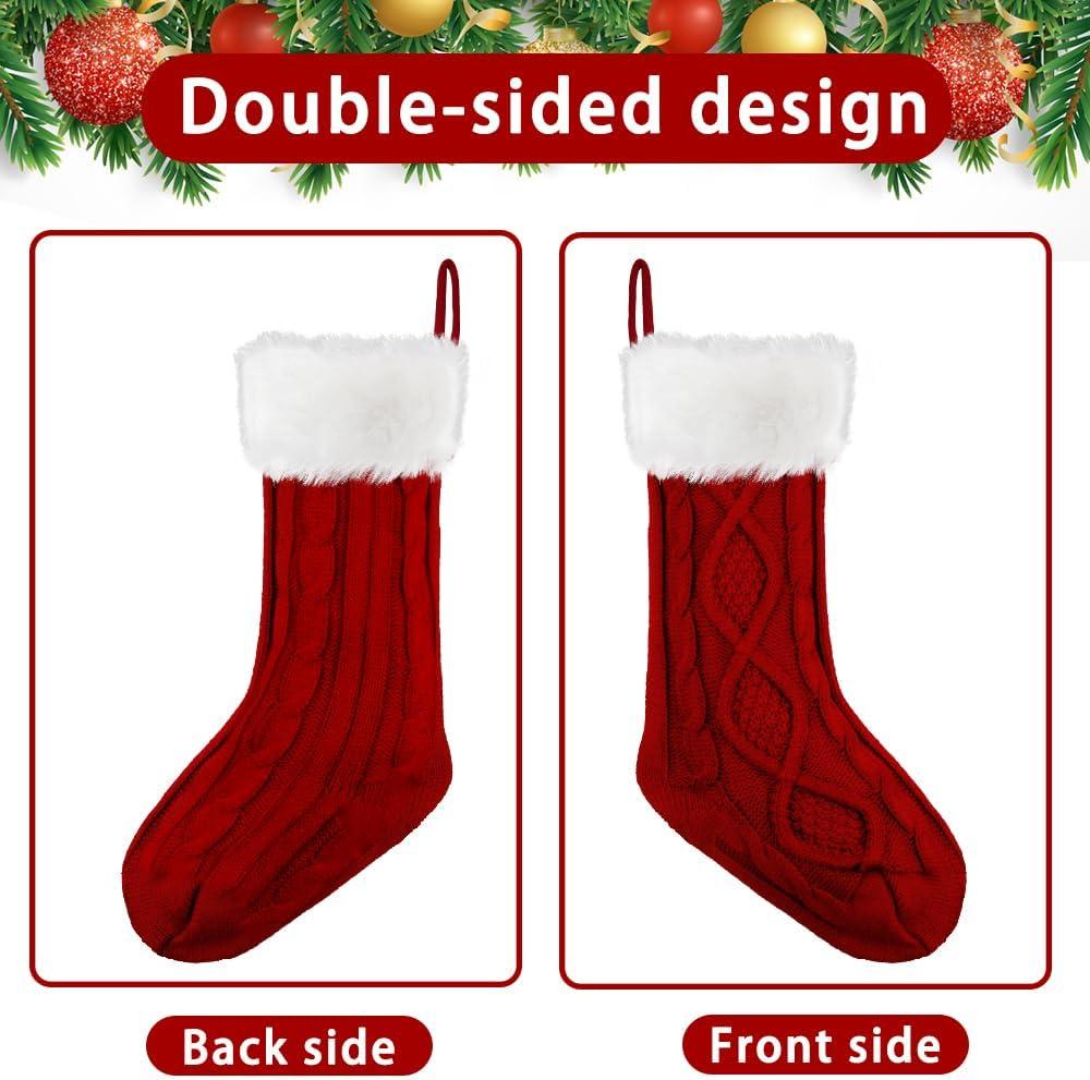 XIMISHOP 4PACK Christmas Stockings,18Inches Large Red Cable Knitted Stocking Personalized Xmas Hanging Stocking Decorations with Name Tags for Holiday Christmas Party Family Decor