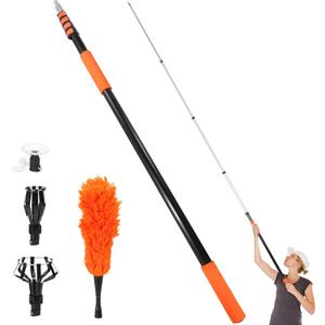 Dyna-Living 26FT Light Bulb Changer for High Ceilings with 5-20FT Telescopic Extension Pole, Light Bulb Removal Tool for High Ceilings and Recessed Lights with Baskets, Suction Cup, Duster