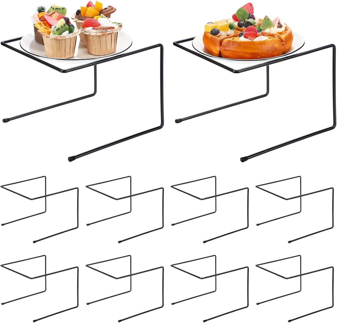 10 Pcs Black Metal Pizza Stand Pizza Rack Serving Tray Holder Tabletop Food Platter Tray Display Rack for Buffet Restaurant Home 9" L x 8" W x 6.5" H
