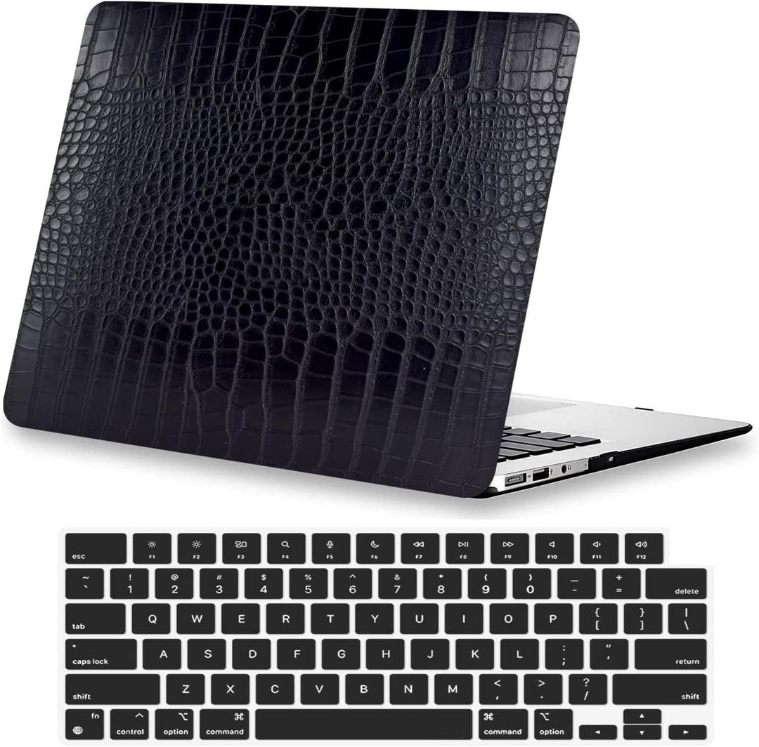 Crocodile Case for MacBook Neo 13 inch 2026 A18 Pro Chip A3404, Logo Cutout - Luxury Texture Aligator Skin Snakeskin PU Leather Hardshell Neo Laptop Case & Keyboard Cover, Classic Black