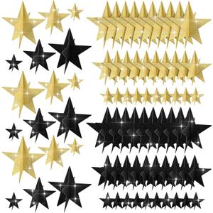 Sinload 45 Pcs 3D Glitter Star Decorations Graduation Black Gold Centerpiece 3 Sizes Standing Hanging Back to School Work Star Decor for End of Year School Centerpiece Starry Movie Night Party Decor