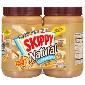 SKIPPY Natural Peanut Butter Creamy Twin Pack, 40 Ounces, Pack of 2 (EXP 07/08/27)