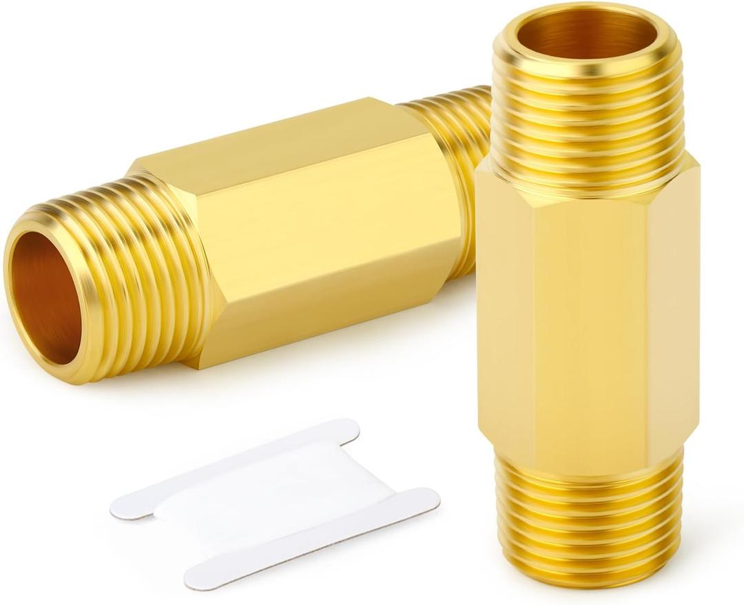 GASHER Brass Long Nipple, 3/8 NPT brass nipple, 2" Length Brass Pipe Fitting(2Pcs)