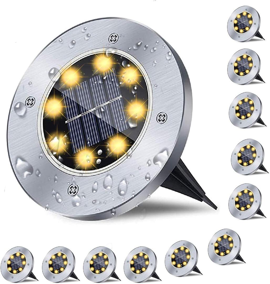 Solar Ground Lights, Waterproof Solar Garden Lights, Upgraded Outdoor Garden Waterproof Bright in-Ground Light, Landscape Lighting for Pathway,Yard,Deck,Lawn,Patio,Walkway (12 Pack Warm Light)