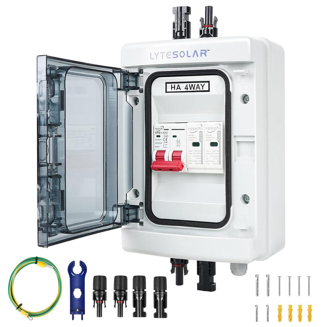 1 String 1000V PV Combiner Box 1 in 1 Out, Single String 40A DC Circuit Breaker with Solar Disconnect Function, Surge Protection, IP65 Weather-Resistant Enclosure