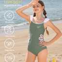 GRACE KARIN Girls One Piece Swimsuits with Mesh Cover Up Teen Cutout Bathing Suit Set Size 10 Green