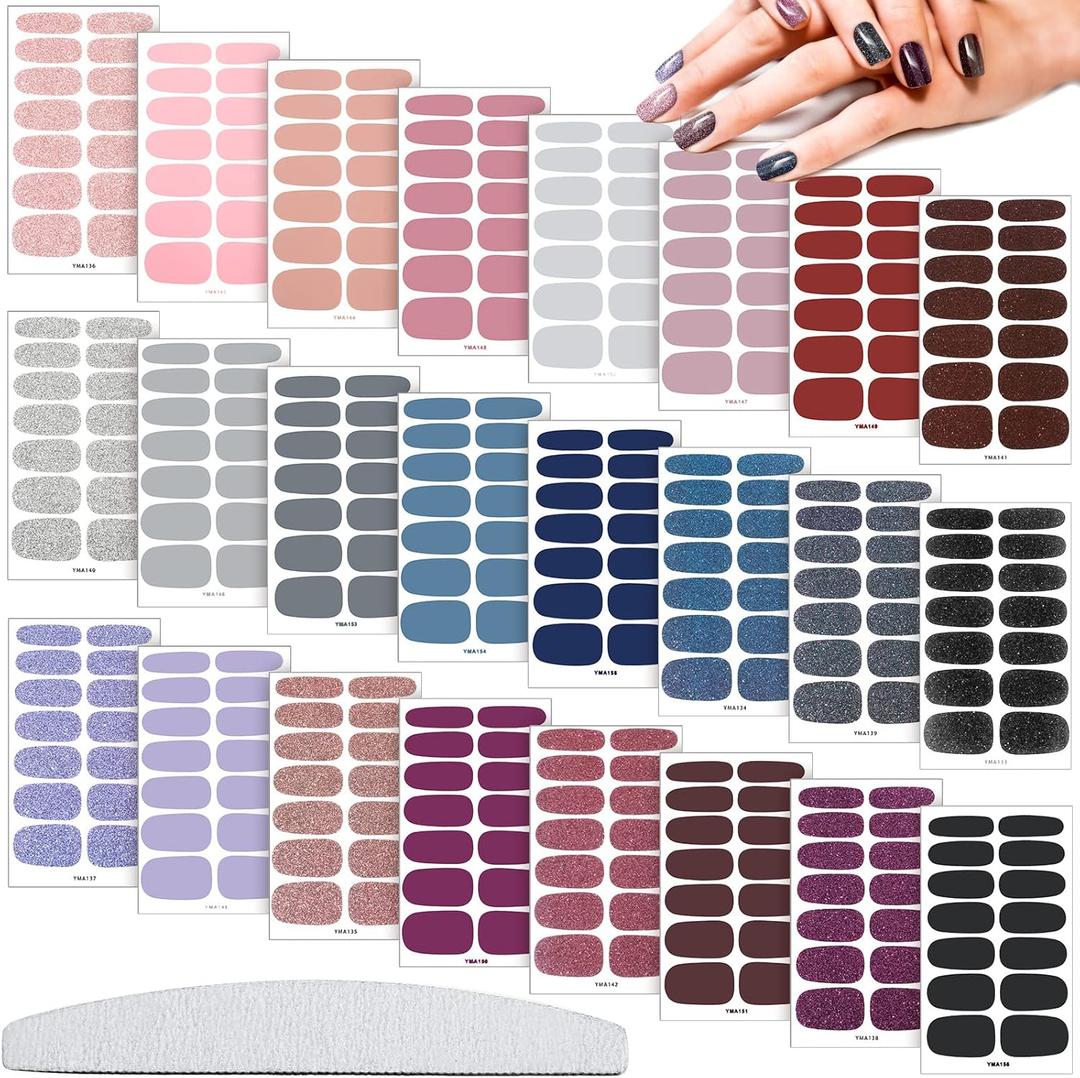 Maitys 336 Pieces 24 Sheets Nail Wraps Gel Nail Stickers Polish Strips Self Adhesive Seasonal Solid Color Decal Manicure Kits with File for Women Girls Holiday(Cute Style,Cute Color)