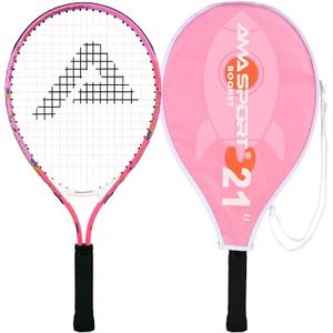 AMA SPORT Kids Tennis Racket 21 Inch Tennis Racket for Kids Girls Beginners Starter Junior Pink Racquet with Shoulder Strap Bag (Age 5-6)