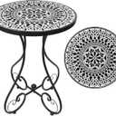 14" Mosaic Outdoor Side Table,Patio Accent Table Round Coffee Table, 14 inches x 14 inches x 21.34 inches