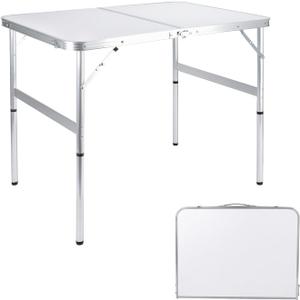 Folding Camping Table 3 Ft Portable Picnic Table Foldable 2 Height Adjustable Aluminum Camp Table Outdoor for Card BBQ White 35.523.626 inch