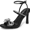 ZURIN Women's Rhinestone Bow Heels Square Toe Strappy Heeled Sandals Sparkle Stiletto High Heels Dress Party Evening Prom Crystal Shoes, Size: 11