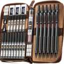 Nicpro 30PCS Black Metal Mechanical Pencil Set in Leather Case, Art Drafting Pencil 0.5, 0.7, 0.9 mm, 2mm Lead Pencil Holders for Sketching Drawing With 16 Tube (6B 4B 2B HB 2H 4H Colors)Lead Refills