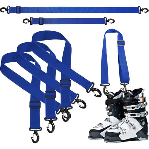 Skylety 4 Pieces Ski Boot Carrier Straps Adjustable Snowboard Strap Shoulder Sling Leash Ice Skates Shoulder Carrier Winter Gear Leash Sport Snowboard Accessories(Blue)