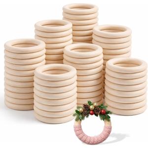80 Pcs 2.8 Inch Wooden Rings for Crafts, Unfinished Solid Macrame Rings Natural Wood Ring for DIY Crafts Connectors Jewelry Making Handmade Project