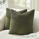 Topfinel Set of 2 Olive Green Decorative Throw Pillow Covers 16x16 Inches for Couch Bed Sofa, Boho Aesthetic Home Decor, Soft Corduroy Striped Patchwork Windmill Textured Cushion Cases 40x40 cm