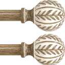 QDWIS 2 Pack Boho Wood Curtain Rods for Windows 28 to 48 inch, 1" Adjustable Heavy Duty Window Curtain Rod with Imitation Wood Grain Finials, Rustic Decorative Drapery Rods Set 18-60'', Weathered Wood