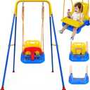 Upgraded Toddler Swing with Tray, Baby Swing Outdoor with Detachable Design, Safety Belt, Foldable Frame for Outdoor & Indoor Use