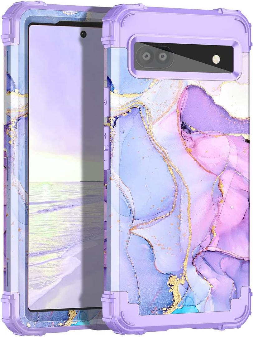 Hekodonk for Google Pixel 6A Case (2022),Heavy Duty Full Body Shockproof Protection Hard Plastic+Silicone Rubber Hybrid 3 in 1 Protective Phone Case for Google Pixel 6A,Amethyst Purple