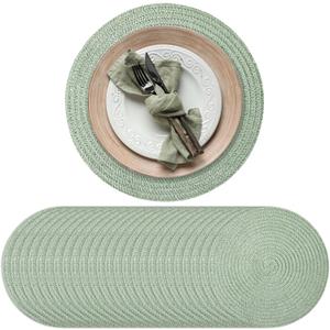 13 Inch Round Woven Placemats Set of 24 Braided Boho Place Mats Straw Non Slip Heat Resistant Mats Rustic Dinner Table Chargers for Wedding Party Home Dining Centerpiece(Sage Green)