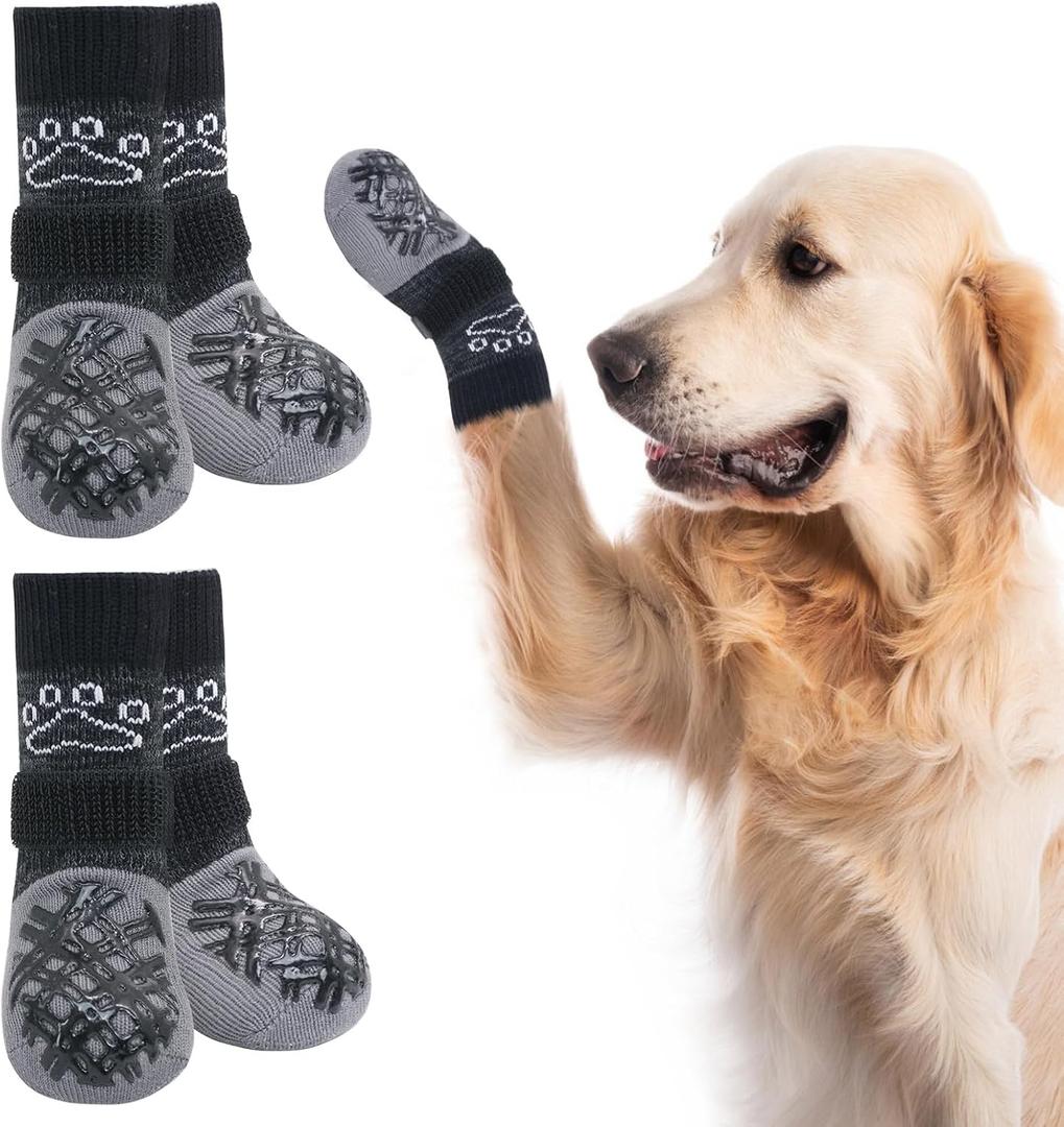 BEAUTYZOO Dog Socks to Prevent Licking Paws, Dog Shoes for Hot Pavement Large Senior Dogs Booties, Non Slip Dogs Boots & Paw Protectors for Hardwood Floors Traction Control Indoor