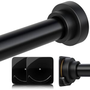 STARLATTA Long Tension Shower Curtain Rod 31-120 Inch (10ft): 1.1" Dia Rustproof Stainless Steel, No Drilling Heavy Duty, Adjustable Room Divider for Bathroom Window, Matte Black
