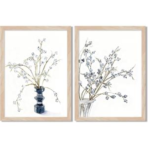 Framed Watercolor Floral Wall Art Canvas Print Minimalist Botanical Painting with Solid Wood Frame and Acrylic Cover, Neutral Flower Picture for Living Room Bedroom Home Decor16X20IN