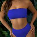 Pink Queen Women's Ribbed High Waisted Bikini Set Removable Strap Bandeau Swimsuit (L)
