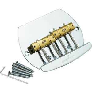 Guyker Bass Bridge String Spacing 19.3mm, 4 String Fixed Bass Bridge with Solid Brass Saddle & Iron Plate (GB1007, Chrome)