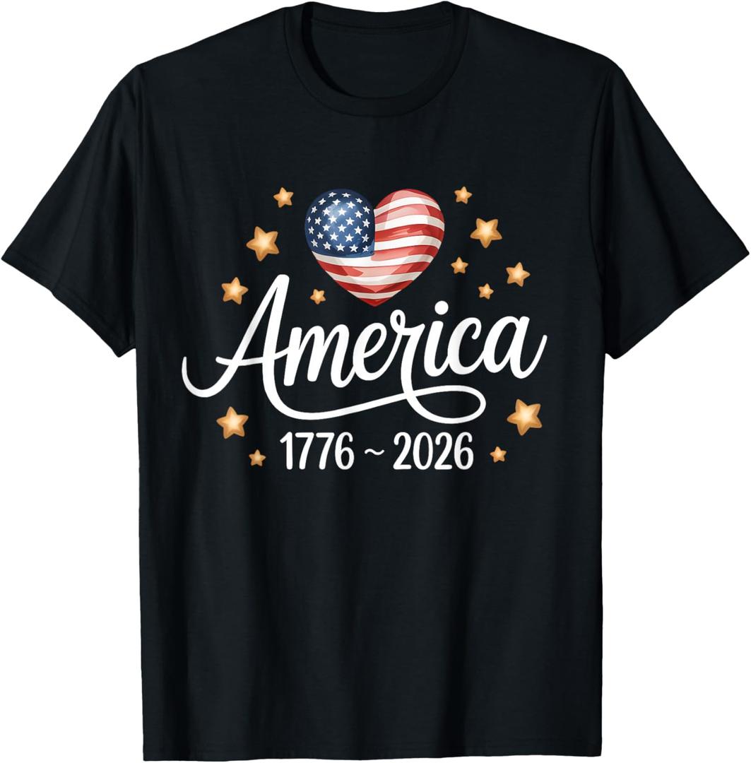 Pretty Flag Heart 1776 2026 July 4th 250th Birthday T-Shirt, XL