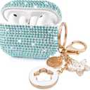 Bling Airpods iPods Pro 3 Case Cover 2025, VISOOM Rhinestone Airpods Pro 3 Cases Cute Glitter Jewelry Airpod iPod Pro3 Cases for Sparkly Apple AirPods iPods Pro 3rd Gen Case with Keychain for Women (J-Sky Cyan)