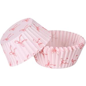 Tioncy 300 Pcs Pink Bow Cupcake Liners Coquette Bow Cupcake Wrappers Baking Cups Baking Standard Liners Holders for Baby Shower Wedding Bachelorette Bridal Showers Birthday Party Decoration
